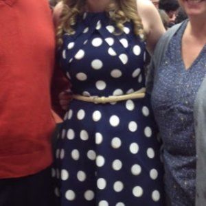 Navy Polka Dot  Fit and Flare Belted Dress